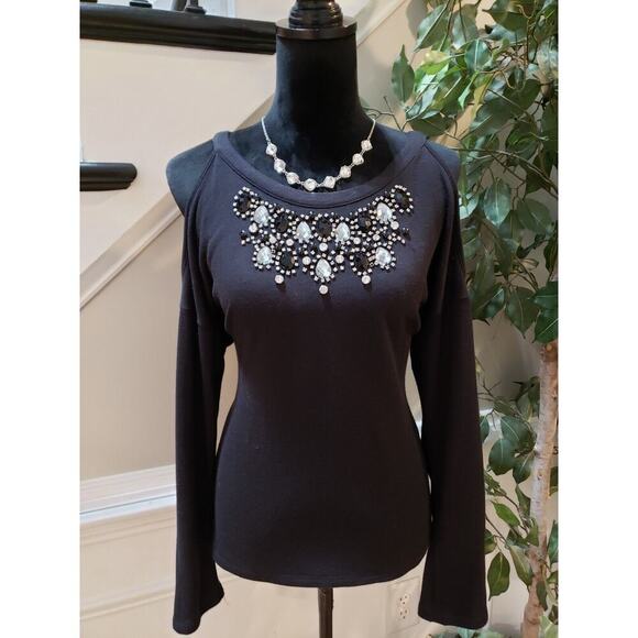 I.N.C. International Concepts Black Rhinestone Cold Shoulder Sweater Small - Picture 1 of 11